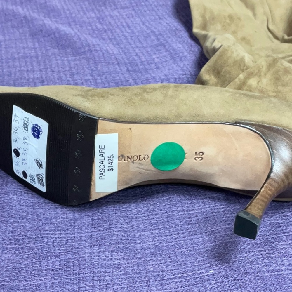 Manolo Blahnik Tan Suede Heeled Boots - Picture 3 of 4